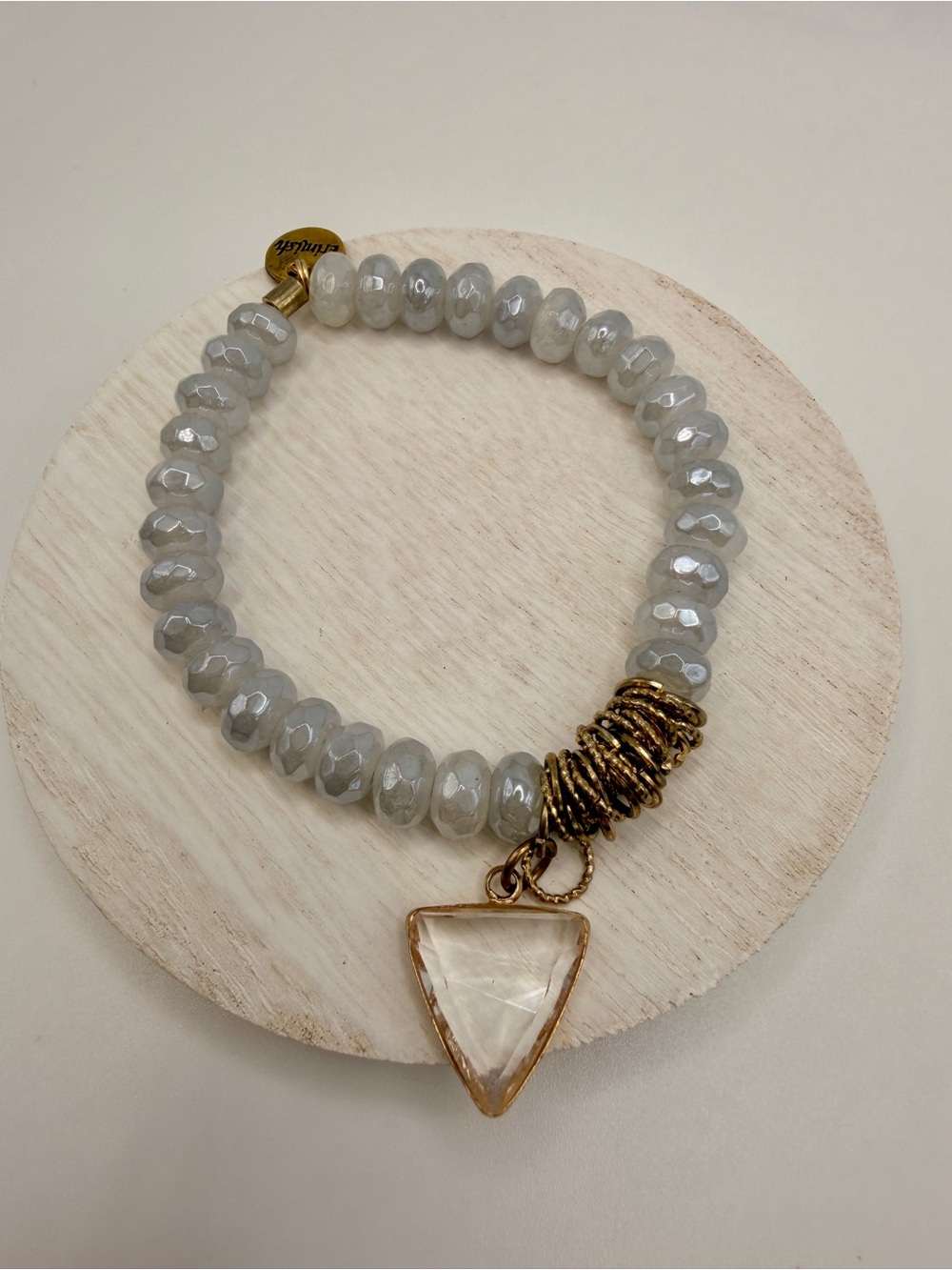 Erimish Gray Beaded Bracelet with Gold Triangle Pendant